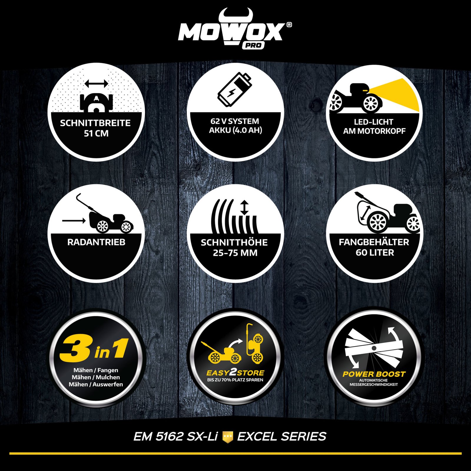 Tondeuse à batterie MOWOX® EM 5162 SX-Li – Série Pro – Image 4